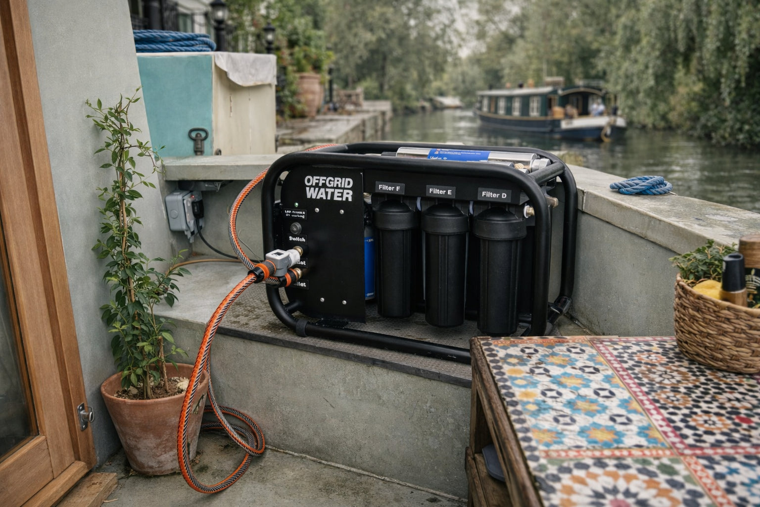Offgrid Water filtration system on a canal boat